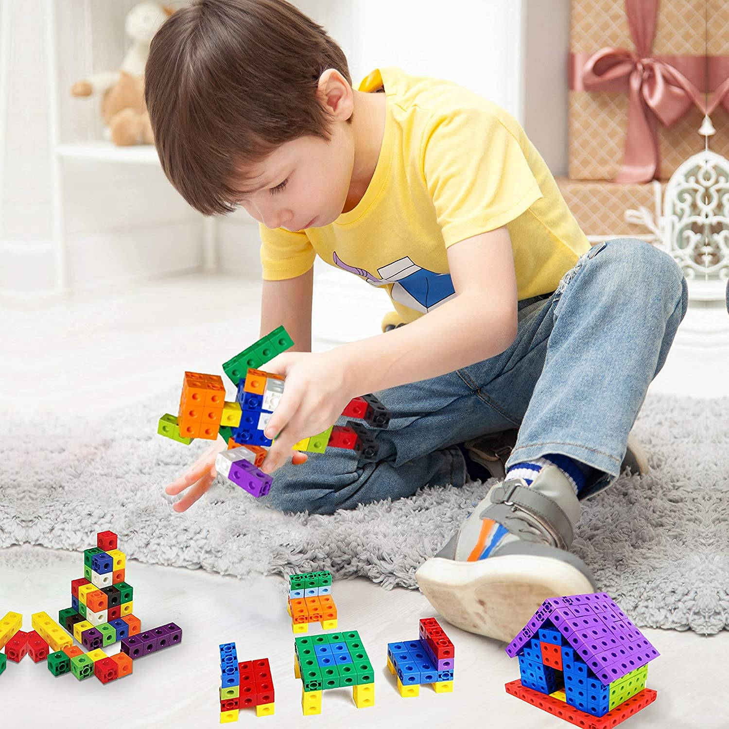 200 Math Cubes & 100 Math Counters Set with Learning Guide & Case - Ideal for Home Schooling, Montessori and Number Sense Learning. Creative Educational Connecting Blocks Toy & Bingo Counters for Kids image number 1