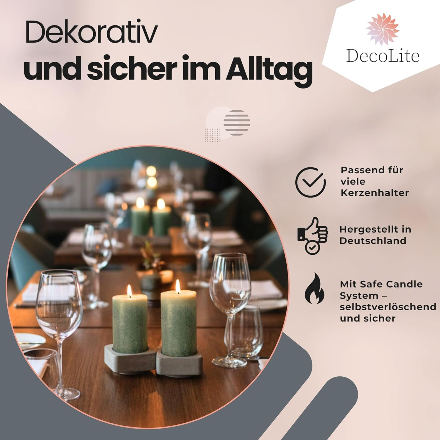 Decolite Pillar Candles Rustic Set of 4 110 X 70 Mm | Self-Extinguishing Safe Candle | Coloured RAL Certified | Burning Time Approx. 51 Hours | Made in Germany | Rustic Decorative Candles by Decolite - Charcoal image number 6