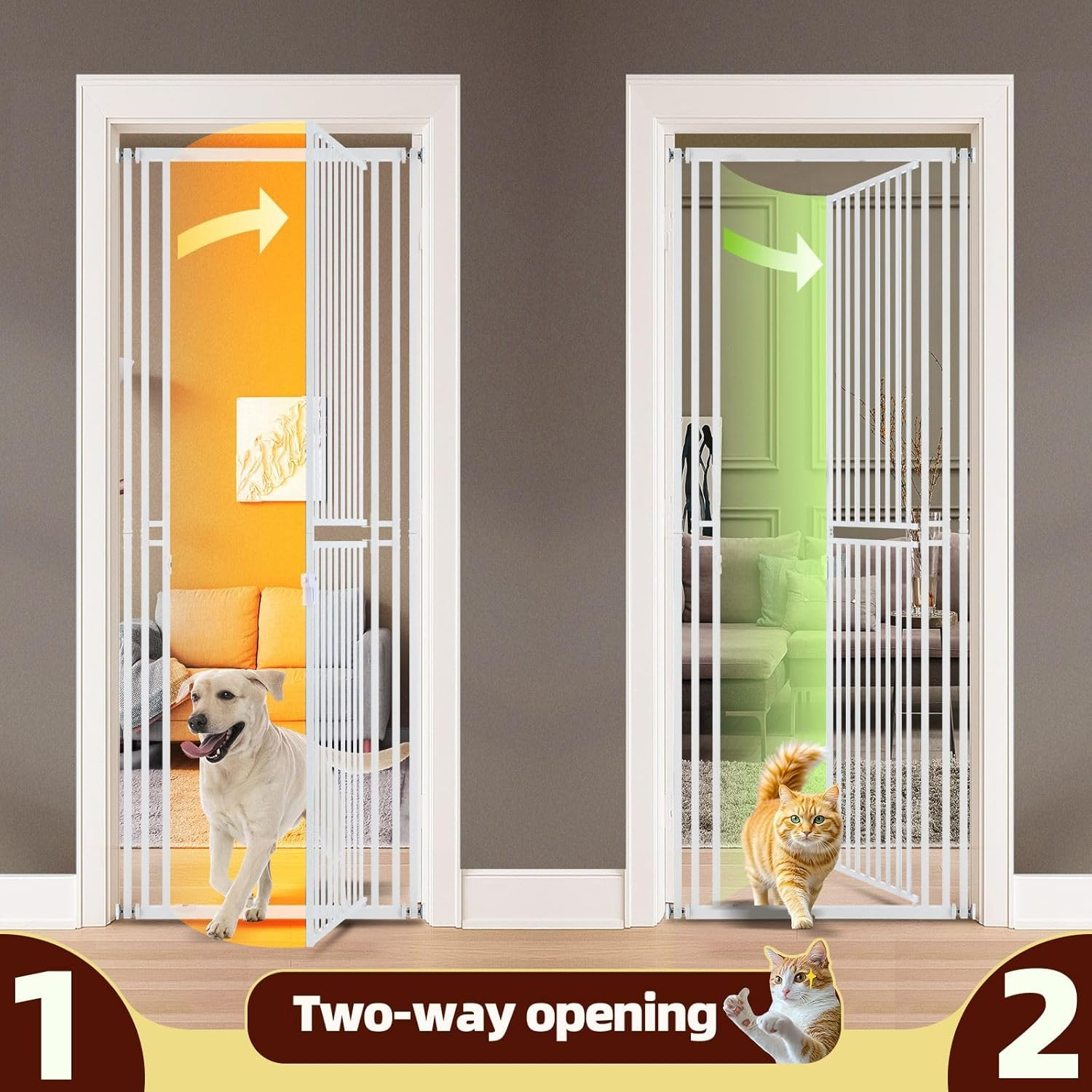 Pet Scene Safety Gate 200Cm Extra Tall Retractable Pet Dog Cat Fence Enclosure Barrier Safe Guard Indoor Security Fencing for Doorway Stairs Kitchen 70-85Cm Extension Adjustable image number 1