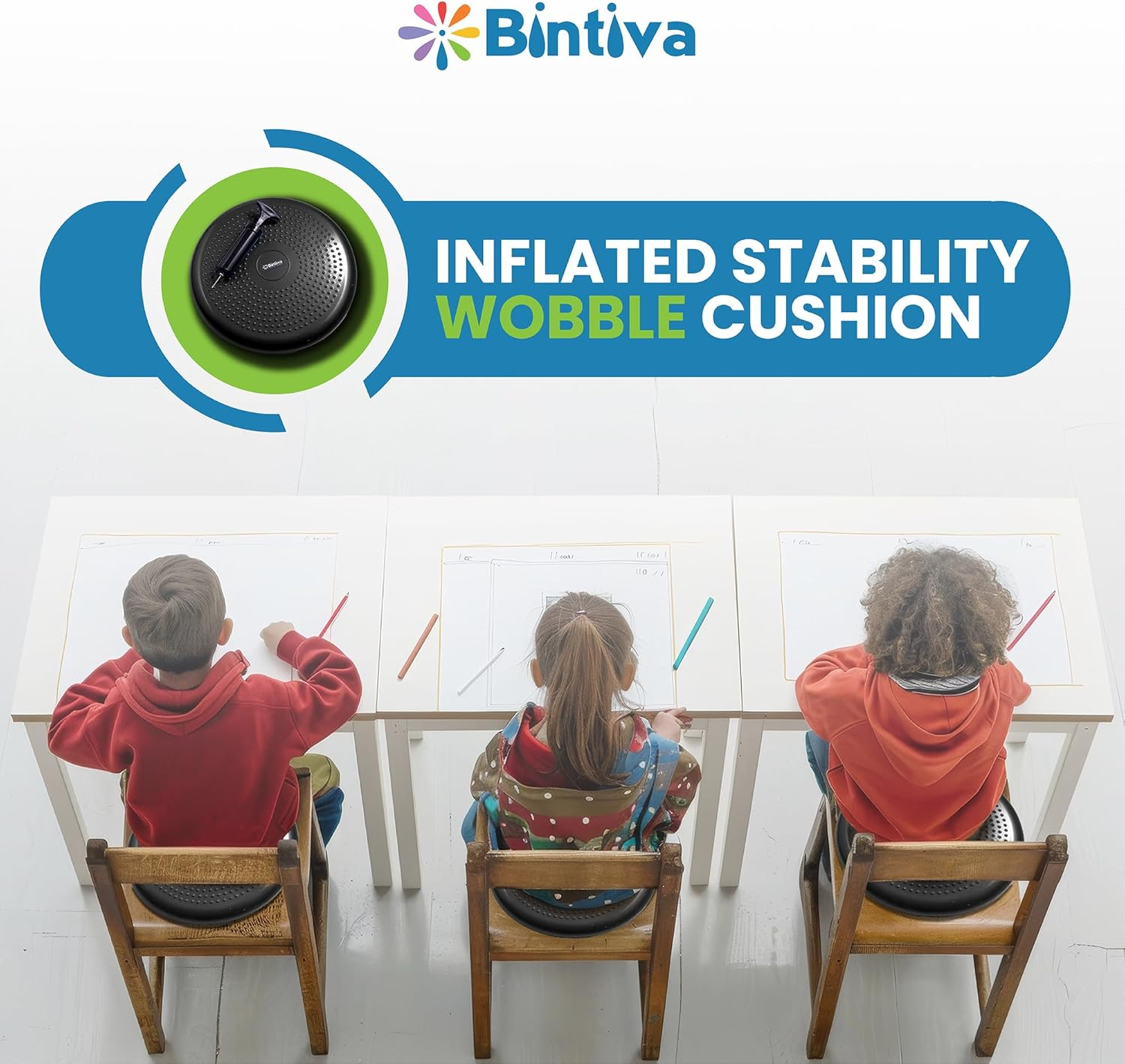 Bintiva Inflated Stability Wobble Cushion, Including Free Pump/Exercise Fitness Core Balance Disc image number 5