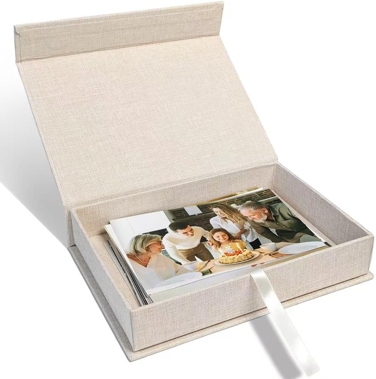 Sprsthai Photo Storage Box 4X6 5X7 - Archival Photo Organizer Box with Lid, Stackable Memory Keepsake Box for Photos, Pictures, Certificates, Jewelry & Scrapbooking Supplies, Black