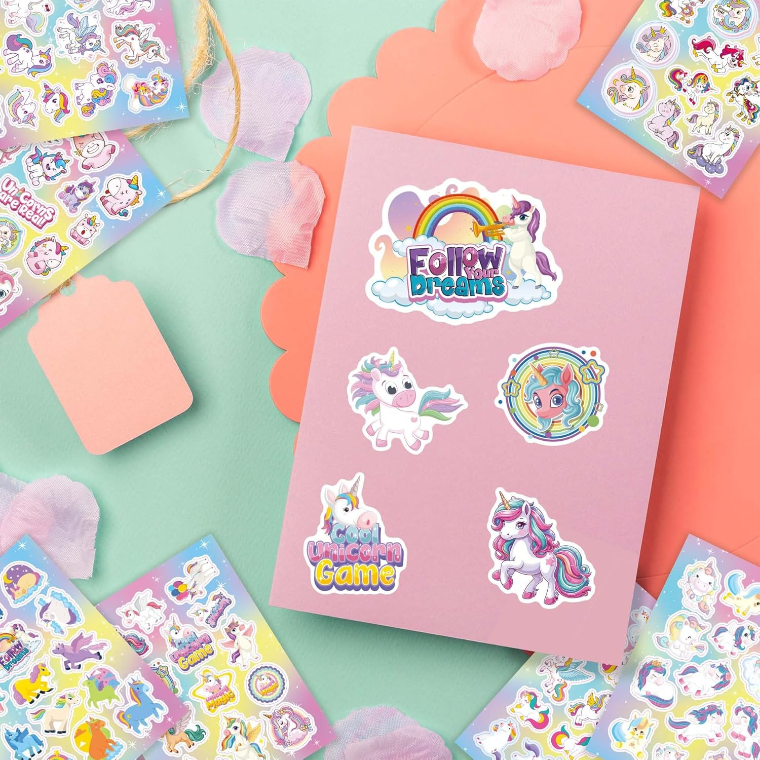 Shalve 32 Sheets Unicorn Stickers 420 PCS Cute Waterproof Stickers Wall Decal Self Adhesive Decals Party Birthday Invitations Envelopes Decorations Party Goodie Gifts Bags Decor School Class Rewards image number 5