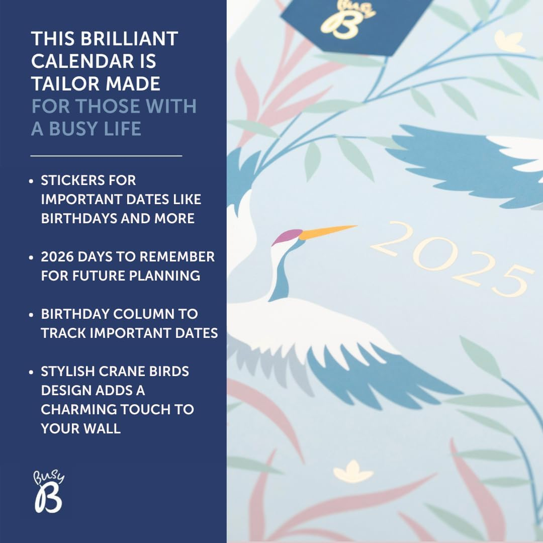 Busy B 2025 Calendar Couples Wall Calendar 2025 - Birds Slim Design with Dual Schedules, Monthly Pockets & Stickers - A5 Hanging Calendar for Shared Planning, Birthdays & Important Dates - Jan to Dec image number 5