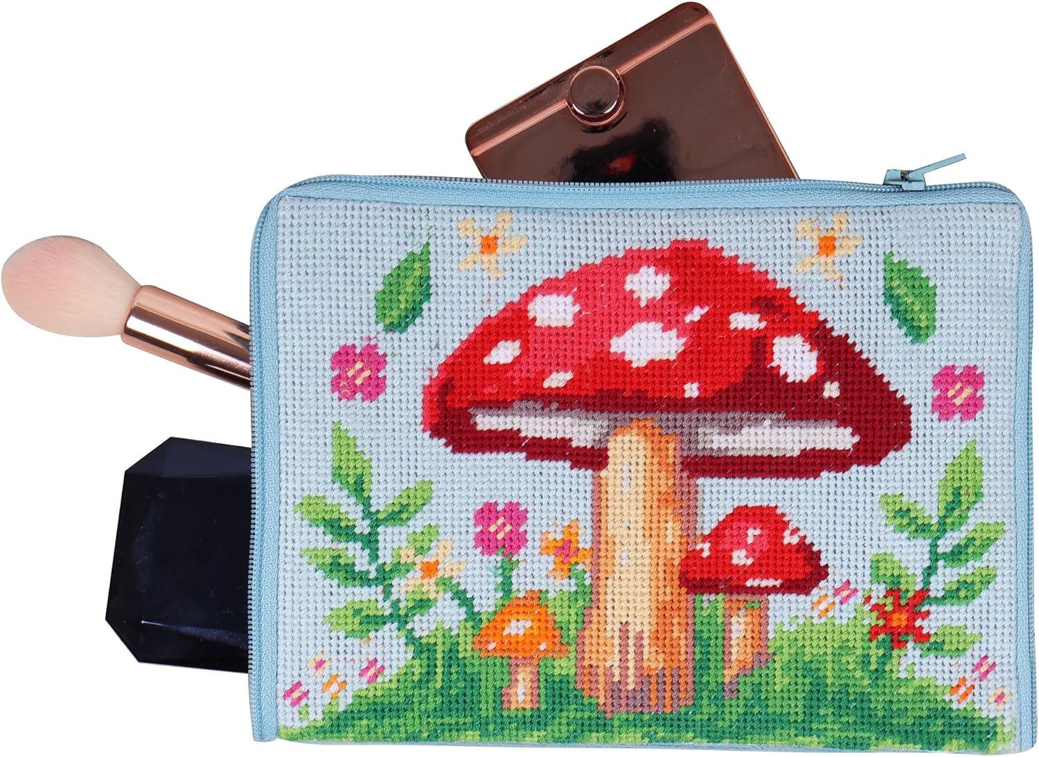 Trimits Stitch Your Own Make-Up Case Kit - Half Stitch, Tapestry, Cosmetics Bag, Pouch Includes Pre-Printed Case, Threads, Needle & Instructions, Love Leopard