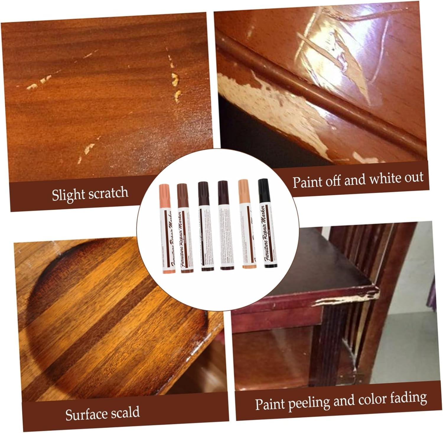 Healeved 12Pcs Repairing Pen Furniture Touch-Up Pen Wood Scratch Repair Kit for Household Wooden Furniture Markers image number 4