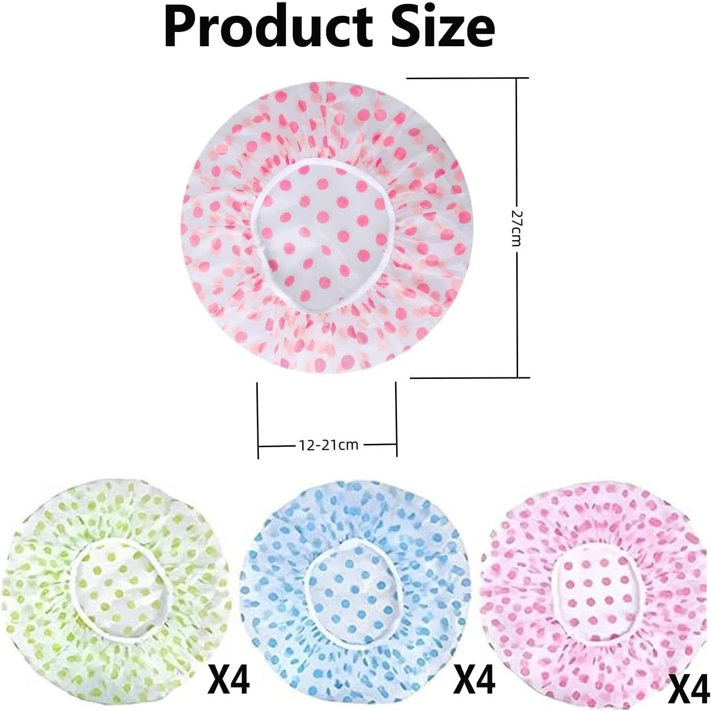 12 Pieces Reusable Waterproof Shower Caps,Beauty Salon Spa Shower Caps,Combo Pack Bath Caps,Lace Elastic Band Bath Hair Hat Fit for Home and Travel Suitable for Women Ladies image number 2