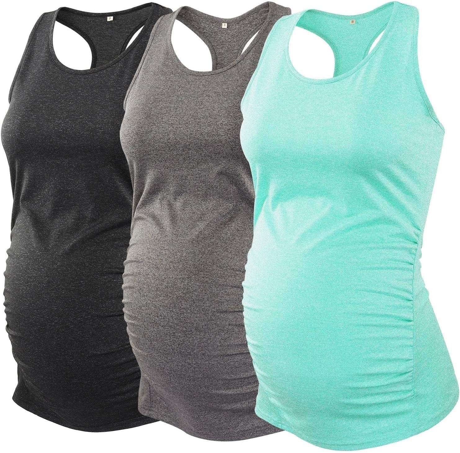 Ecavus 3PCS Women'S Maternity Tank Tops Seamless Racerback Workout Athletic Yoga Tops Pregnancy T-Shirt