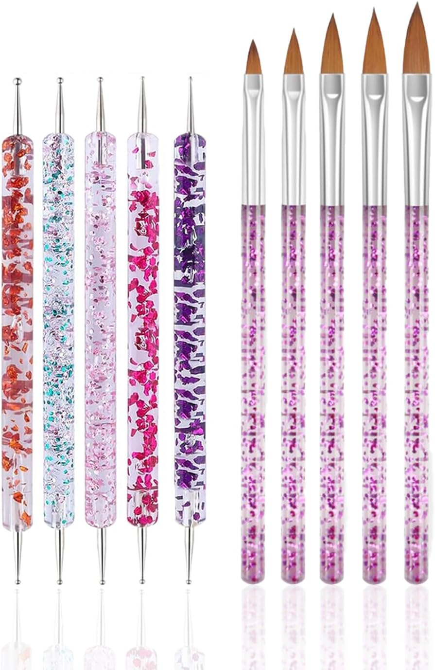 FULINJOY 10 Pcs Nail Dotting Tools Set, 5 Pcs Double-End Nail Dotting Pen and 5 Pcs Nail Art Painting Brushes image number 4