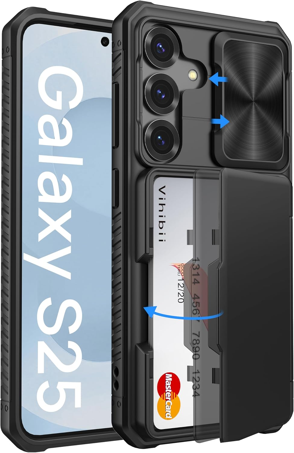 Vihibii for Samsung Galaxy S25 Ultra Wallet Case with Card Holder (4 Cards), [RFID Blocking] & Slide Camera Cover & Raise Screen Edges, Phone Case for Samsung Galaxy S25 Ultra 6.9", Rose Gold