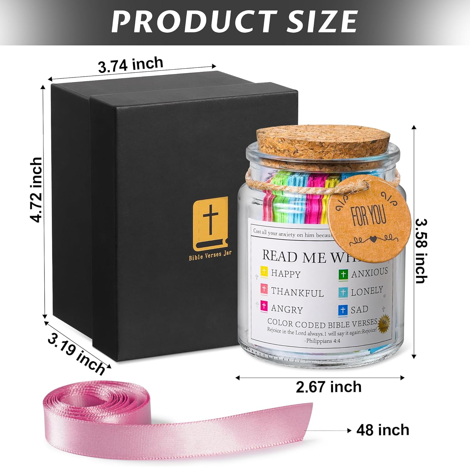 Bible Verse Jar, Read Me When Bible Verses Jar for Emotions and Feelings, Christian Women, Mothers Day, Birthday & Graduation ,Prayer Cards Comes with a 48-Inch Ribbon Bow image number 6
