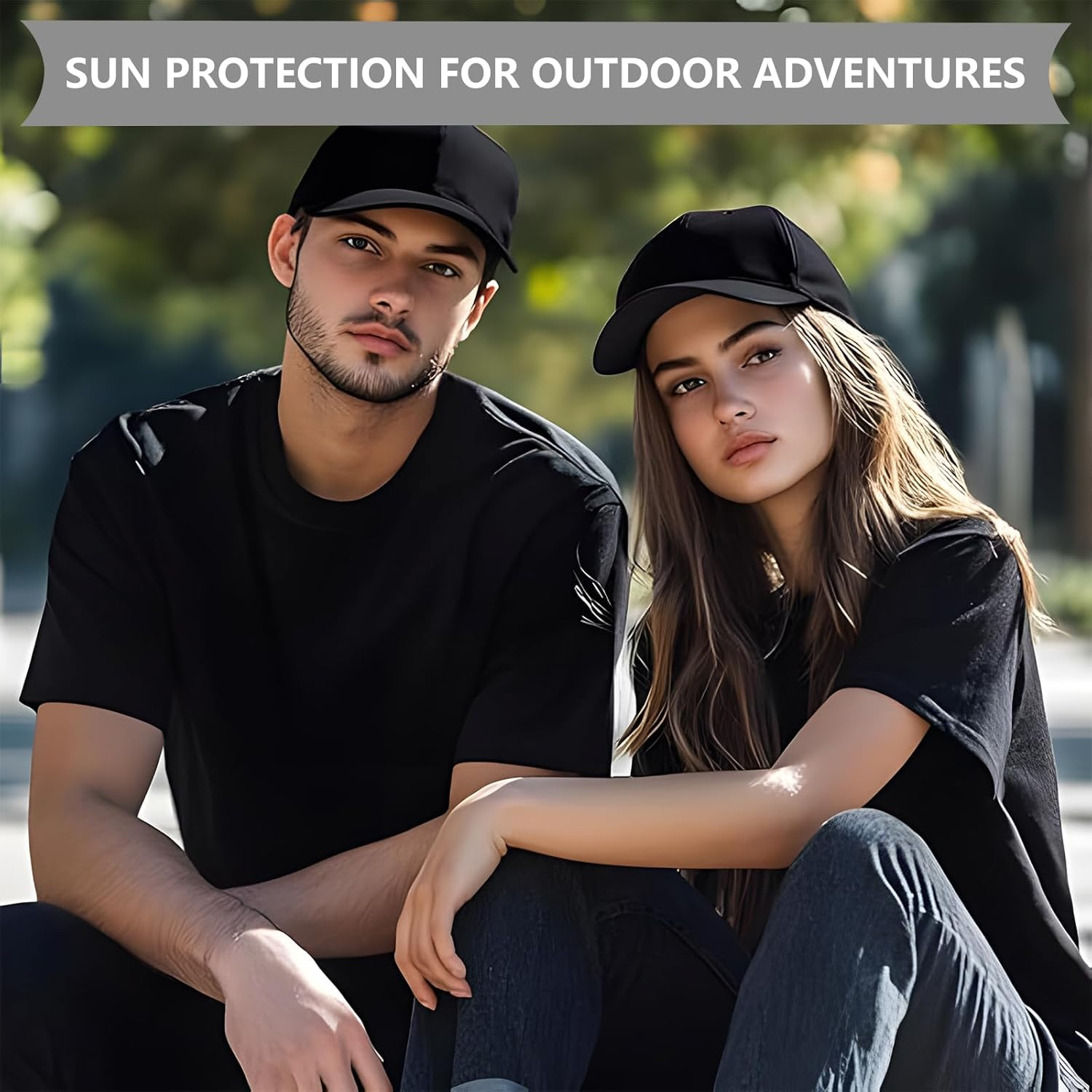 JZS Stiff Structured Front Panel Baseball Cap Golf Dad Trucker Hat for Men Women Adjustable Black