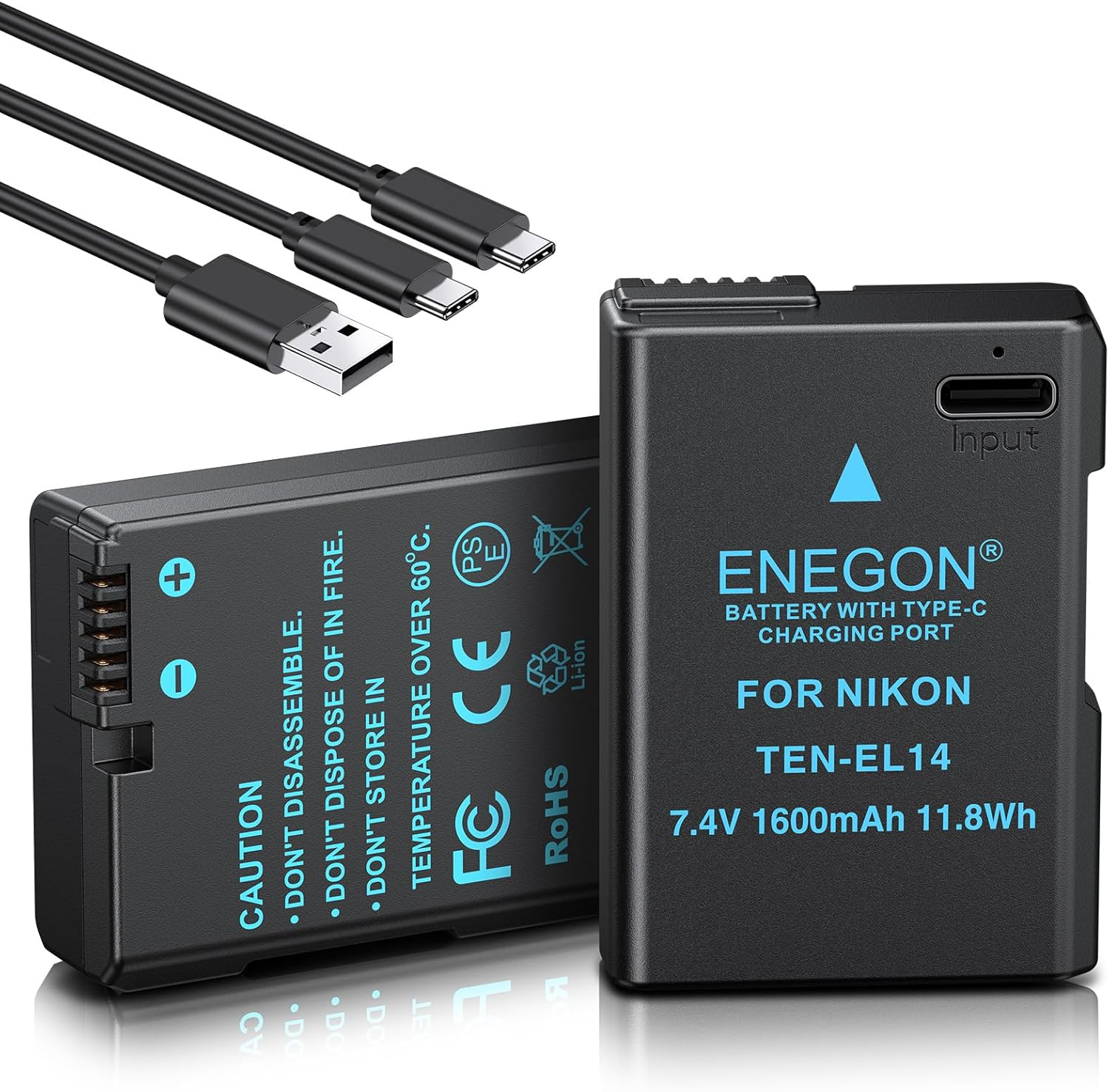 ENEGON EN-EL14 USB-C Direct Charge Replacement Batteries 1600Mah (2 Pack) for Nikon Battery En-El14/En-El14A, Compatible with Nikon D5300, D5600, D5100, D5200, D3100, D3200, D3300, D3400, D3500 image number 4