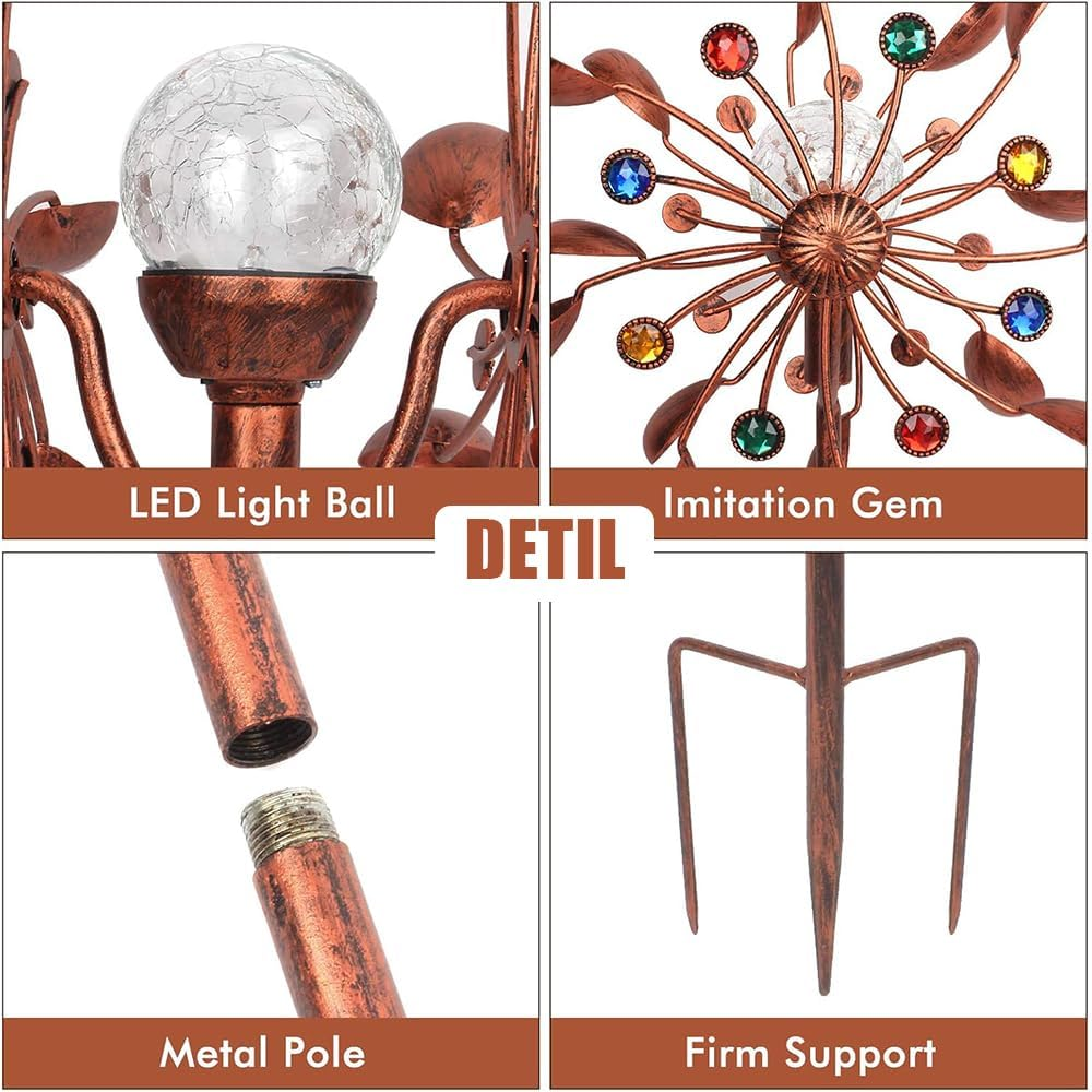 Solar Wind Spinner,Wind Catchers Spinner,Metal Garden Spinner,Patio Iron Windmill,Solar Winnowing Machine,For Outdoor Yard Patio Lawn Garden Decorations, Double Windmill Spinner image number 4