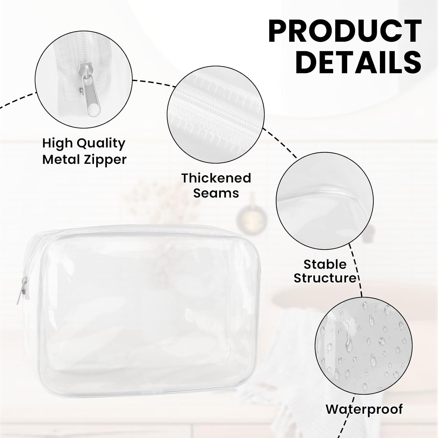 Eukyplace Clear Toiletry Bag Set of 3, Waterproof Transparent Makeup Bags with Zipper, Travel Cosmetic Organizer for Toiletries and Beauty Essentials