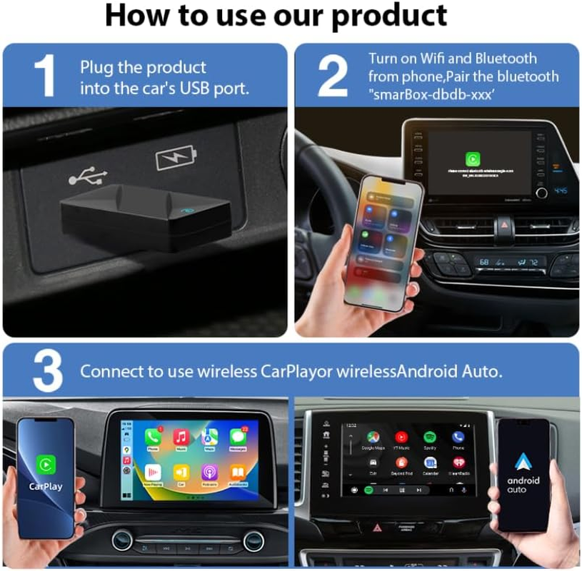 WUERQIE Wireless Carplay & Android Auto Adapter - 2-In-1 Plug & Play Dongle for Iphone/Android, Convert Wired to Wireless, Supports Online Updates, Plug-And-Play,Usb-A/C Support image number 1