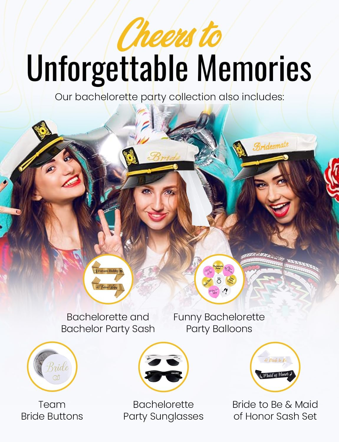 Bride & Groom Captain'S Hats - Nautical Bachelor Bachelorette Party Hat | Fun Bridal Shower Accessory Accessories Women Gifts image number 4