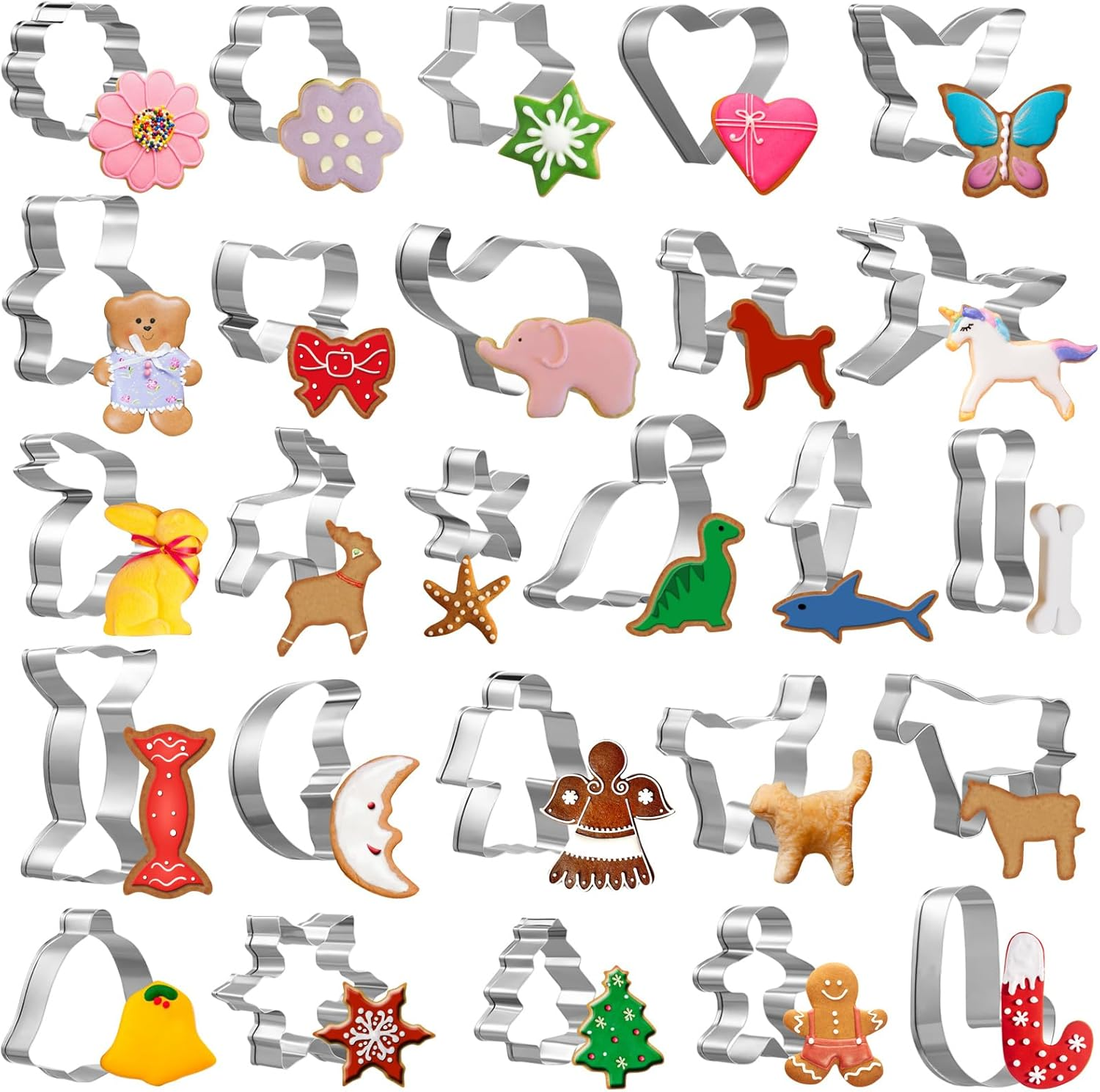 GWHOLE 26 Pcs Cookie Cutter Set, Mini Animal Unicorn Classic Shape Cookie Cutters for Kids Christmas Winter Holiday image number 2
