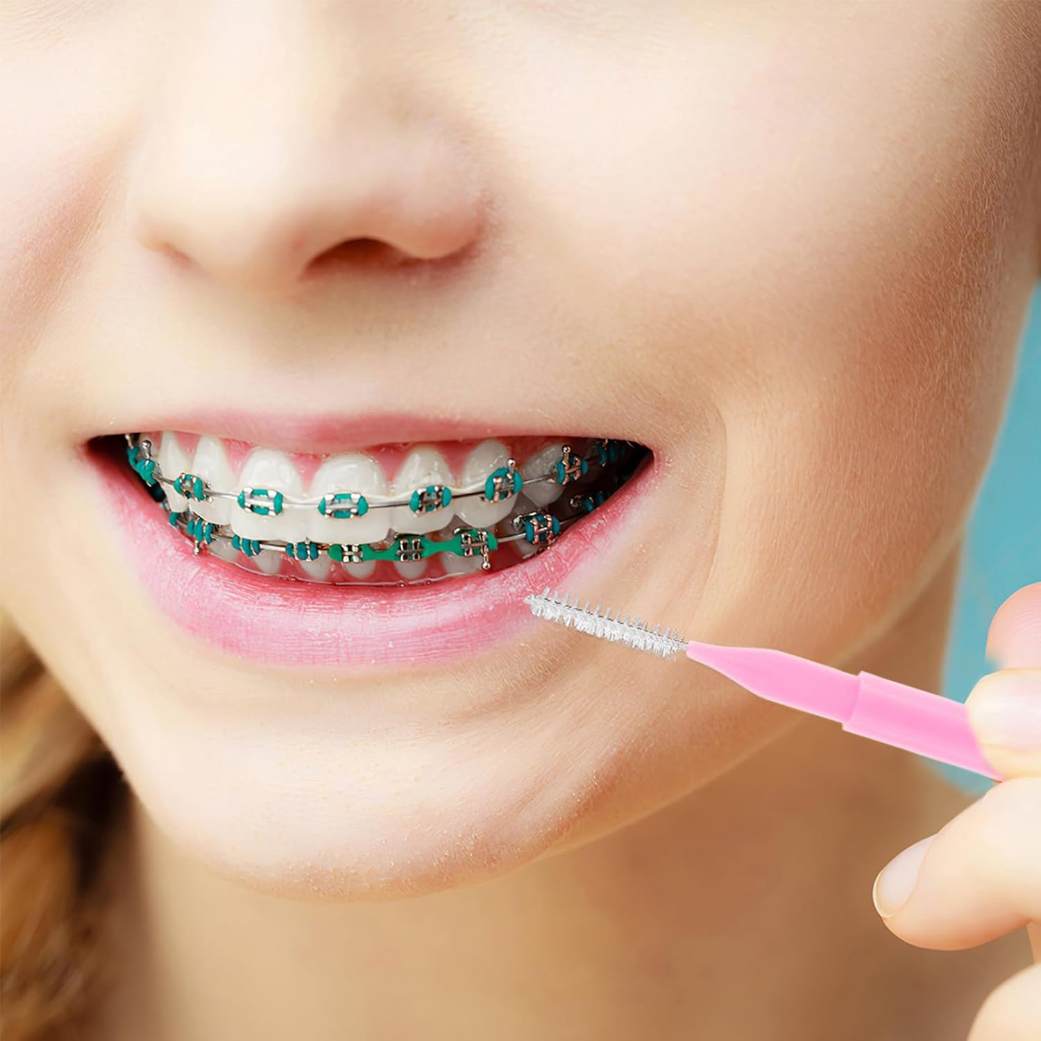 Abaodam 100Pcs Pink Interdental Brush Set for Braces Teeth Cleaning, Portable Toothpick Brush Picks for Orthodontic Care and Travel Oral Hygiene image number 4