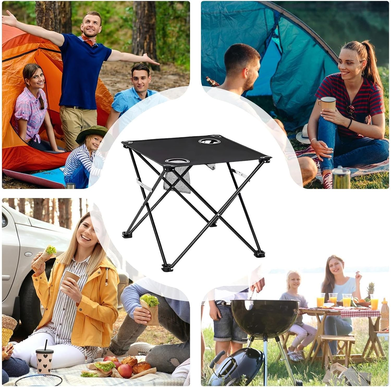 Portable Camping Table | Small Folding Table with 2 Cup Holders, Outdoor Portable Compact Design Lightweight Hiking Travel Fishing Picnic Patio Balcony Garden Home Dining Camping Gear image number 4