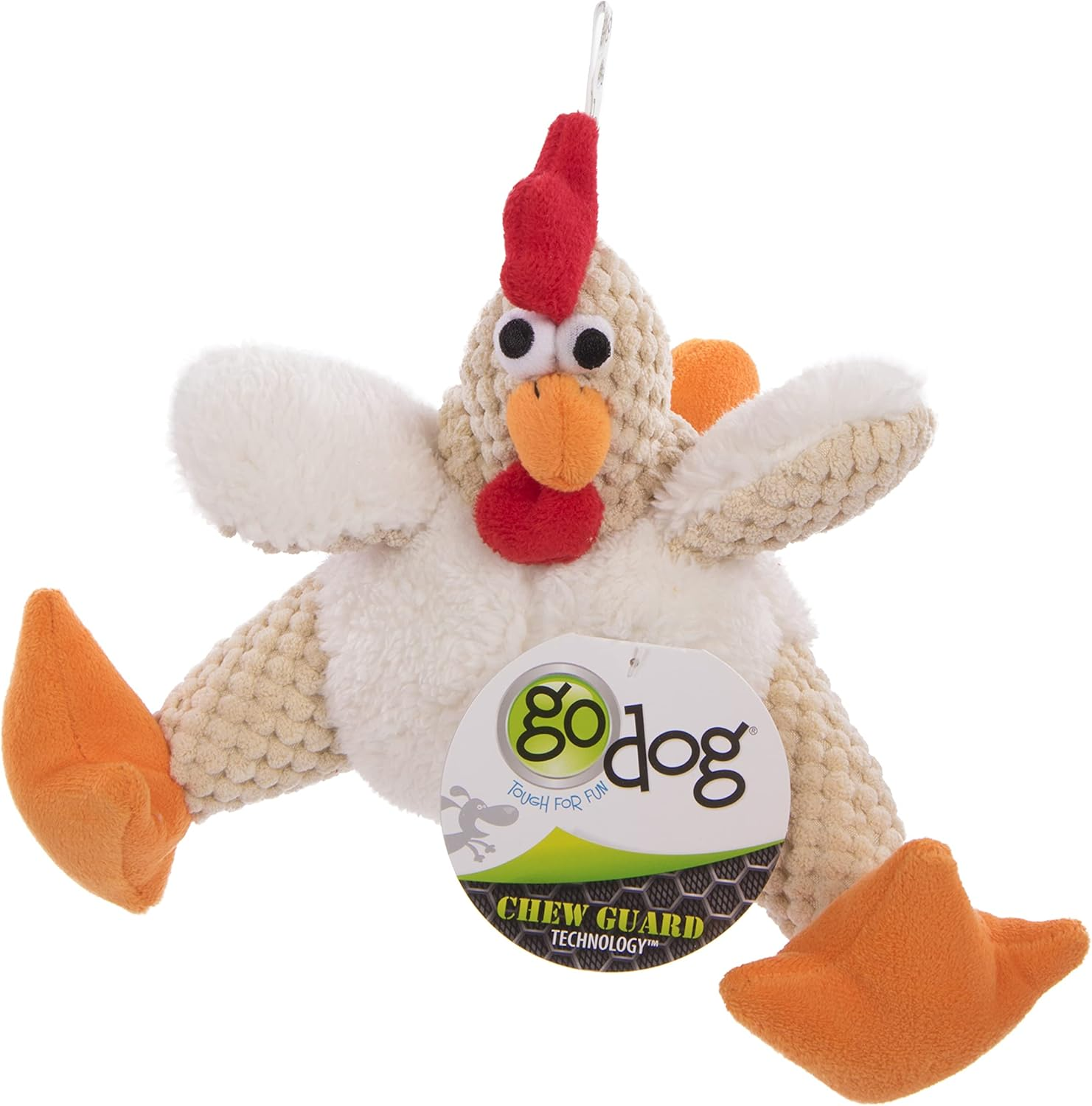 Godog Checkers Fat Rooster Squeaky Plush Dog Toy, Chew Guard Technology - White, Small image number 1