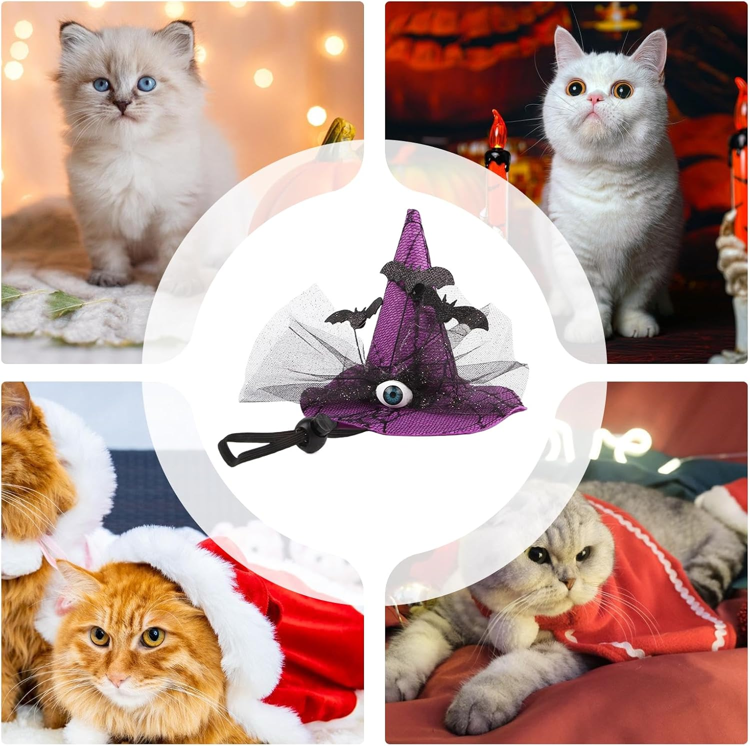 Cat Halloween Hat | Halloween Costumes for Dogs,Eyeball Bat Design Witch Headwear Adjustable Strap for Medium Breed Photo Props Party Indoor Thanksgiving image number 5