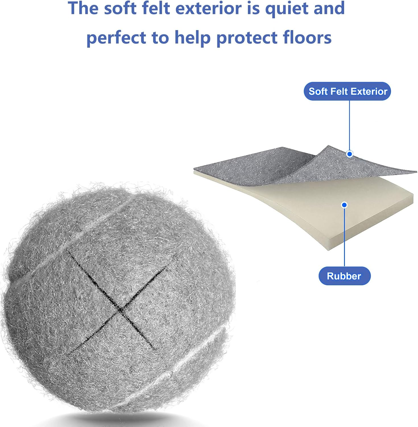 ZUJEAM Walker Tennis Balls, Precut Tennis Balls for Walkers, Walker Glide Balls for Chairs, Desks, Furniture Legs and Floor Protection, Heavy Duty Long Lasting Felt Pad Glide Coverings - Gray-4Pcs image number 2