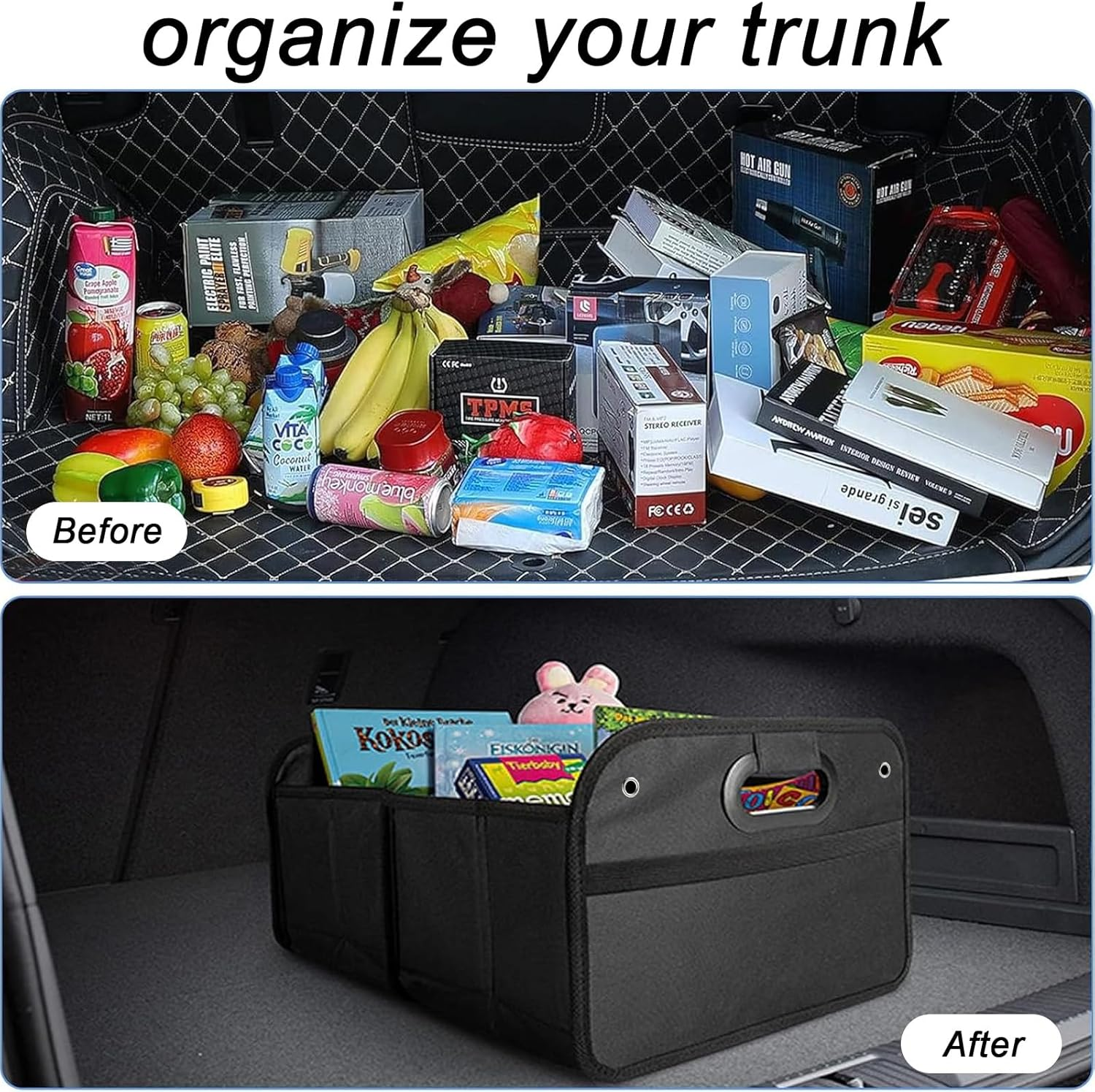 Car Boot Organiser Portable Foldable, Multi-Compartment Waterproof Storage Box, Car Trunk Organizer Bag for SUV, Groceries, Camping, Picnic image number 5