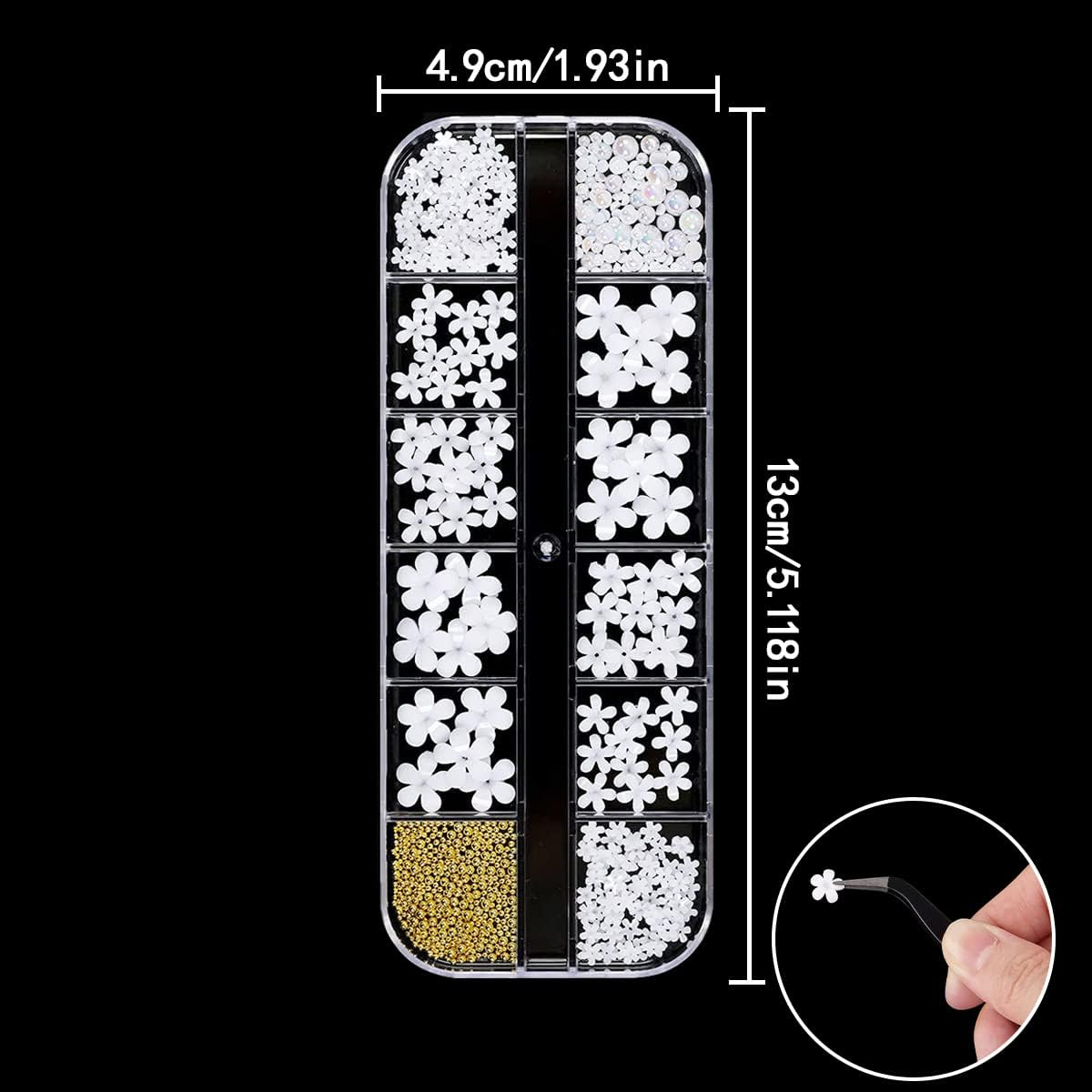 BEZANU Flower Nail Art Charms, White Flowers Nail Rhinestones Kit with Nail Beads for DIY Nail Art Craft (12 Kind) image number 2