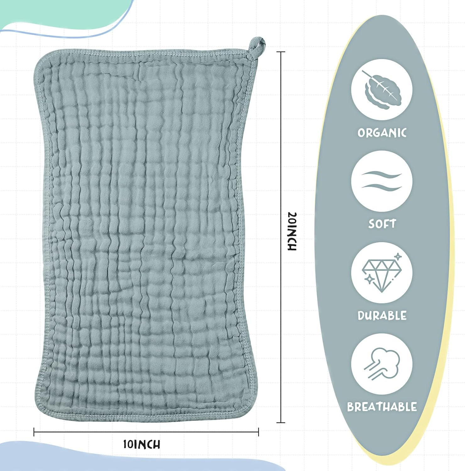 Irenare 6 Pieces Large 20 X 10 Inch Burp Cloths Multi-Colors Muslin Washcloths Baby Burping Diapers 6 Absorbent image number 2