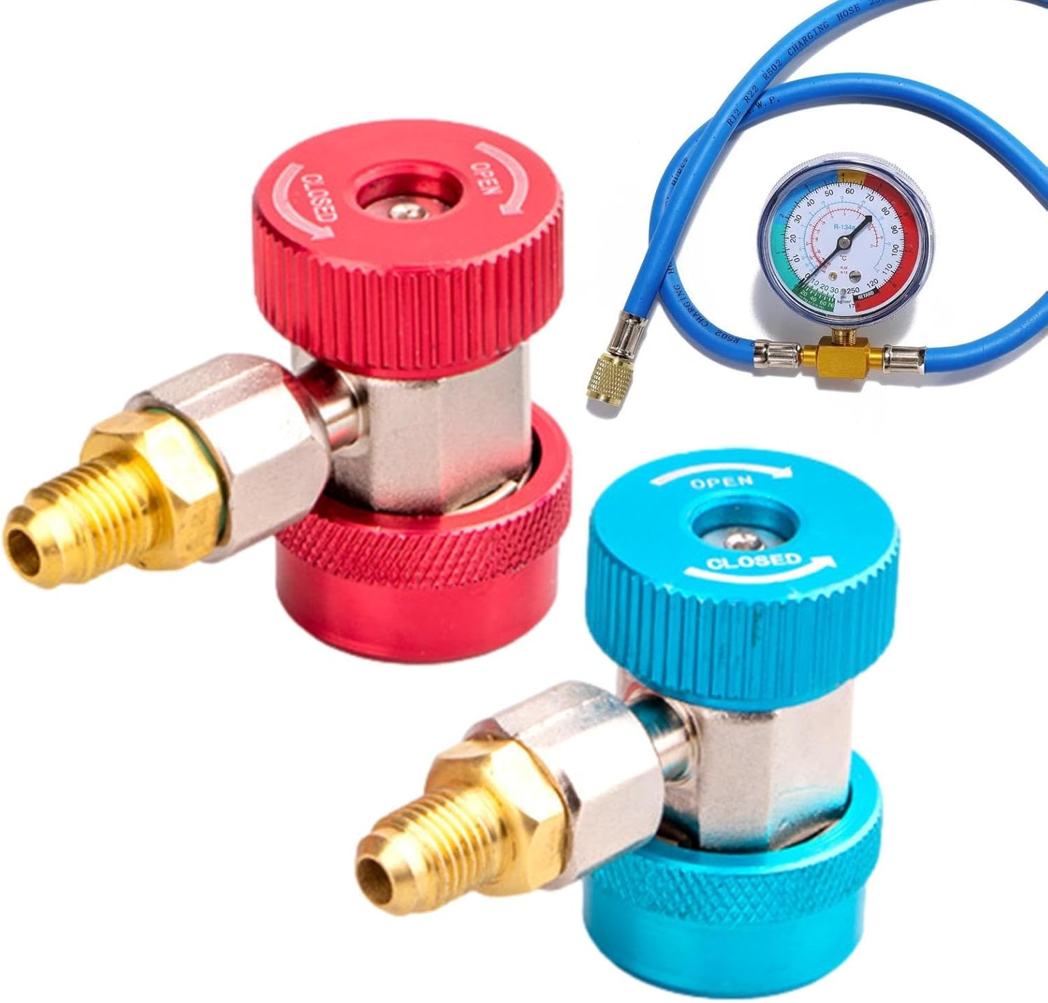 134A Adapter Fittings - AC Fittings R134A R1234Yf Adapter | 1234Yf to 134A Adapter, High/Low Pressure Hose Adapter Fitting, Quick Connector for Car Conditioner AC Charging Helves image number 1