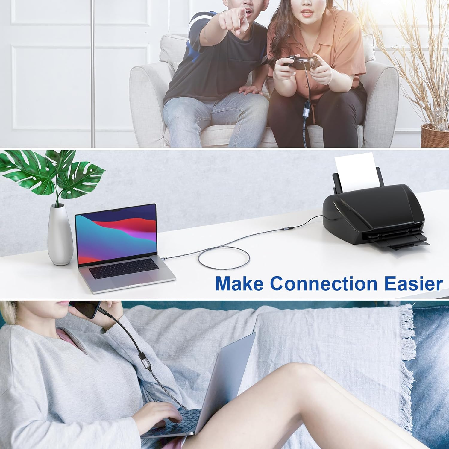 RAVIAD USB 2.0 Extension Cable 2M, USB a Male to a Female Cable USB Extension Lead High Speed Data Transfer Braided Compatible for Printer, Scanner, Camera, Keyboard, Card Reader, Hard Drive, USB Disk image number 4