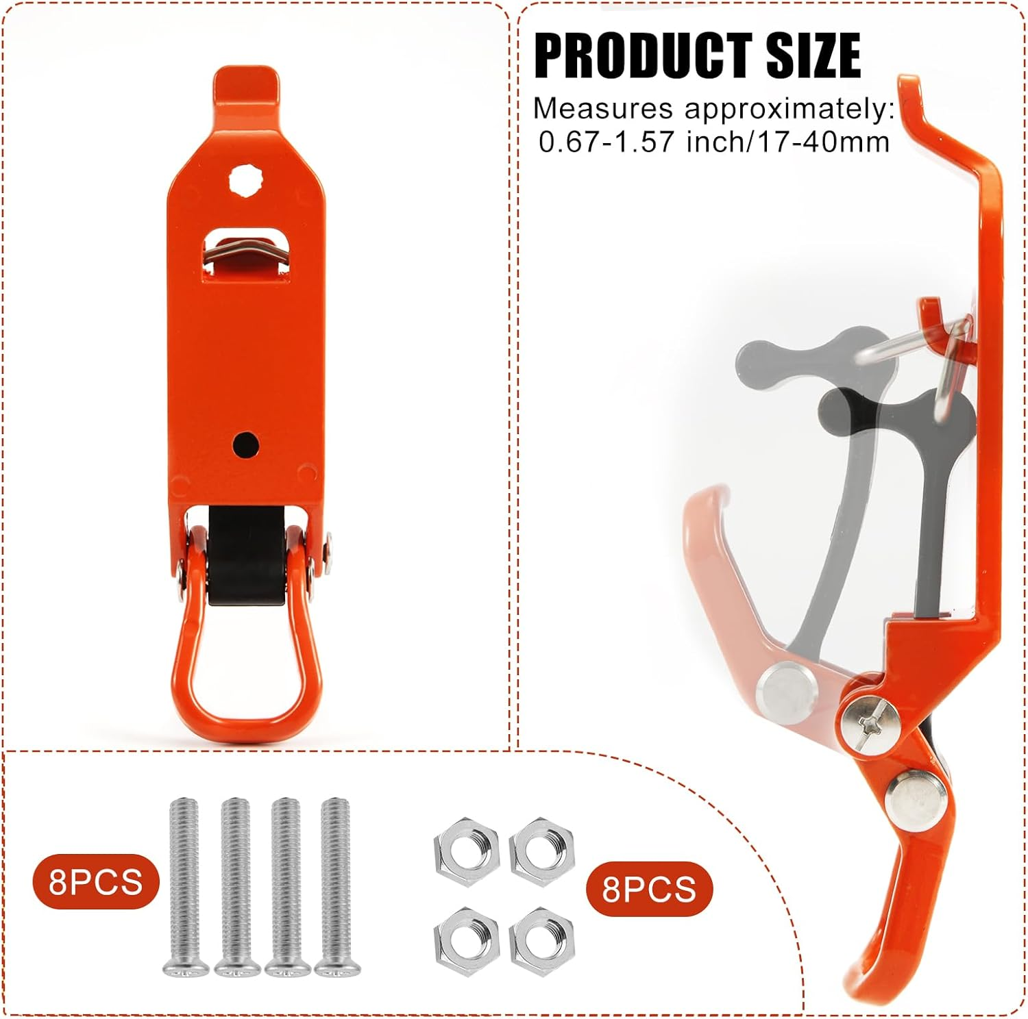 2Pcs off Road Shovel Holders, Orange Shovel Mount for Roof Rack Clamps Quick Fist Clamp Mounting Kit with Screws Nuts Metal Roof Rack Fasteners Wall Mount Tools for Truck Car Boat image number 3