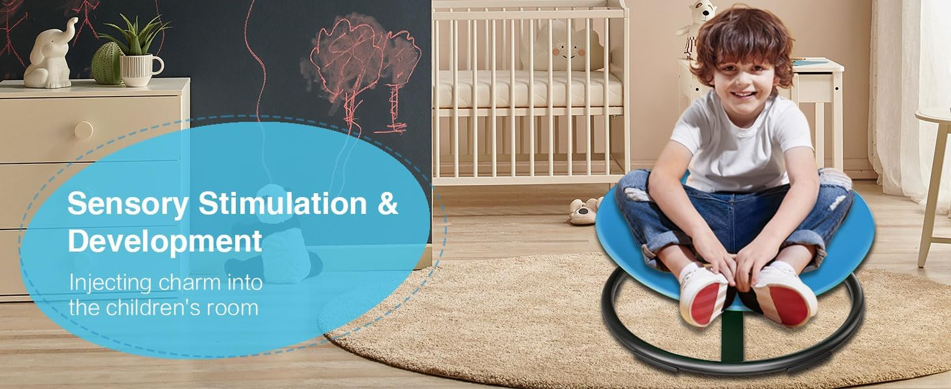 Spinning Chair for Autistic Kids, Autism Sensory Spinning Chair, Kids Sensory Swivel Chair, Toddler Spinning Seat Training Body Coordination and Balance, Upgraded Azure Rounded Shape image number 3