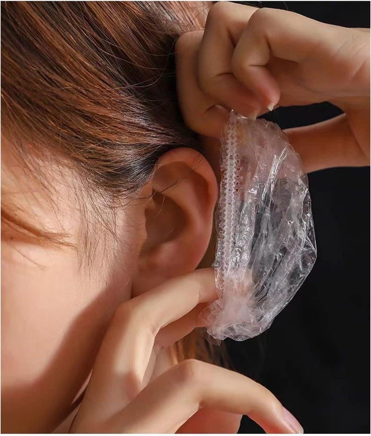 NITAIUN 200 Pcs Clear Ear Protectors Plastic Elastic Waterproof Ear Covers Cap Earmuffs for Hair Dye Shower Bathing Home Use Hotel Spa Hair Salon Treatment (Clear)