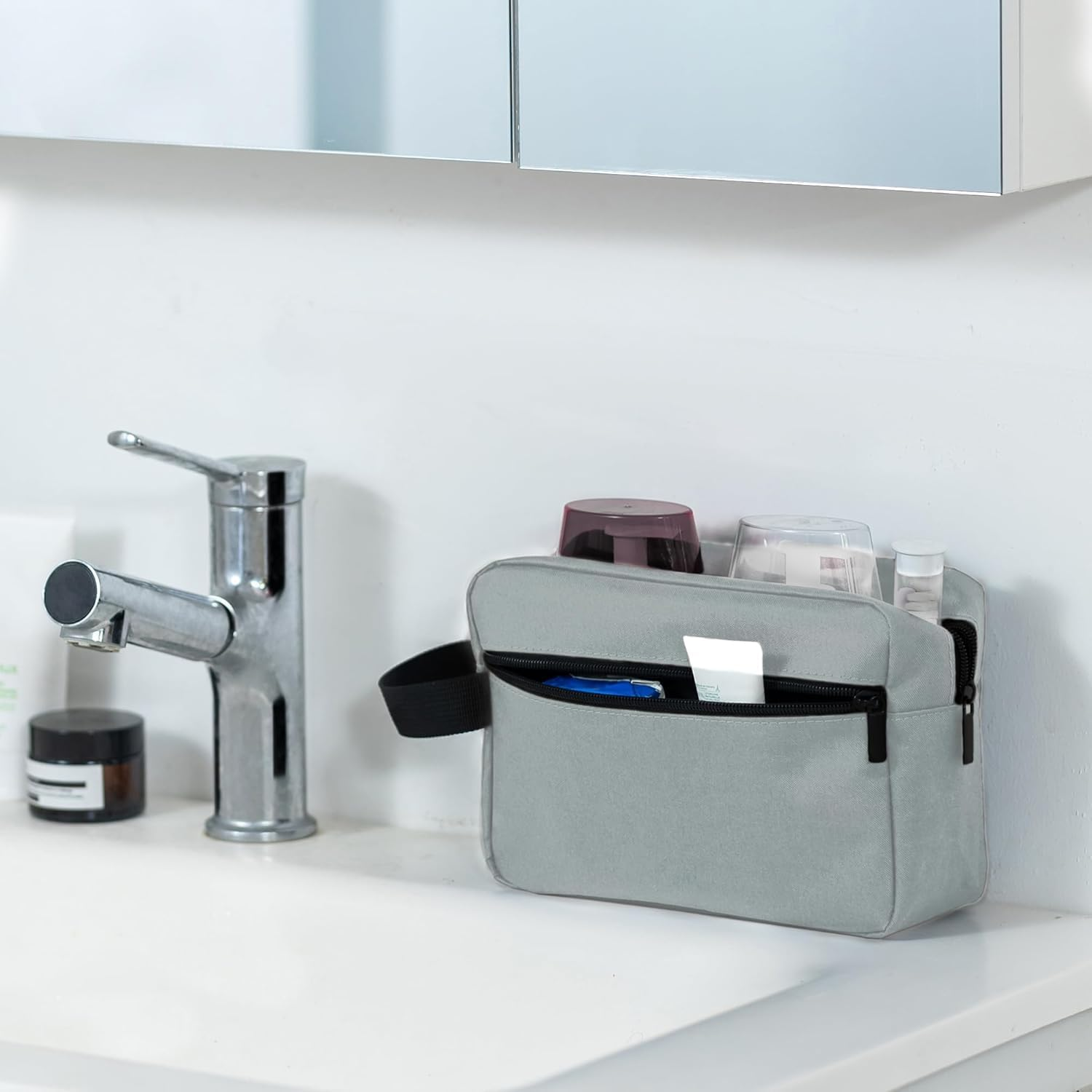 Mumoo Bear Travel Toiletry Bag for Women and Men, Lightweight Makeup Bag Hanging Dopp Kit with Shaving Compartment Cosmetic Organizer Small Tool Bag Travel Essentials（Grey） image number 2