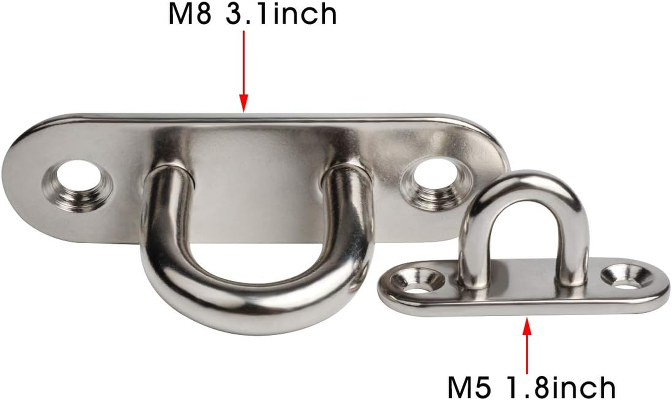 WOFTD 10-Pack 304 Stainless Steel Ceiling Hook Ring Hooks 1. 8 Inch M5 Strip Type Eye Plate with Enclosed Hook Boat Rigging Heavy Duty Ceiling & Wall Mount Hanging Hardware Fitting image number 4