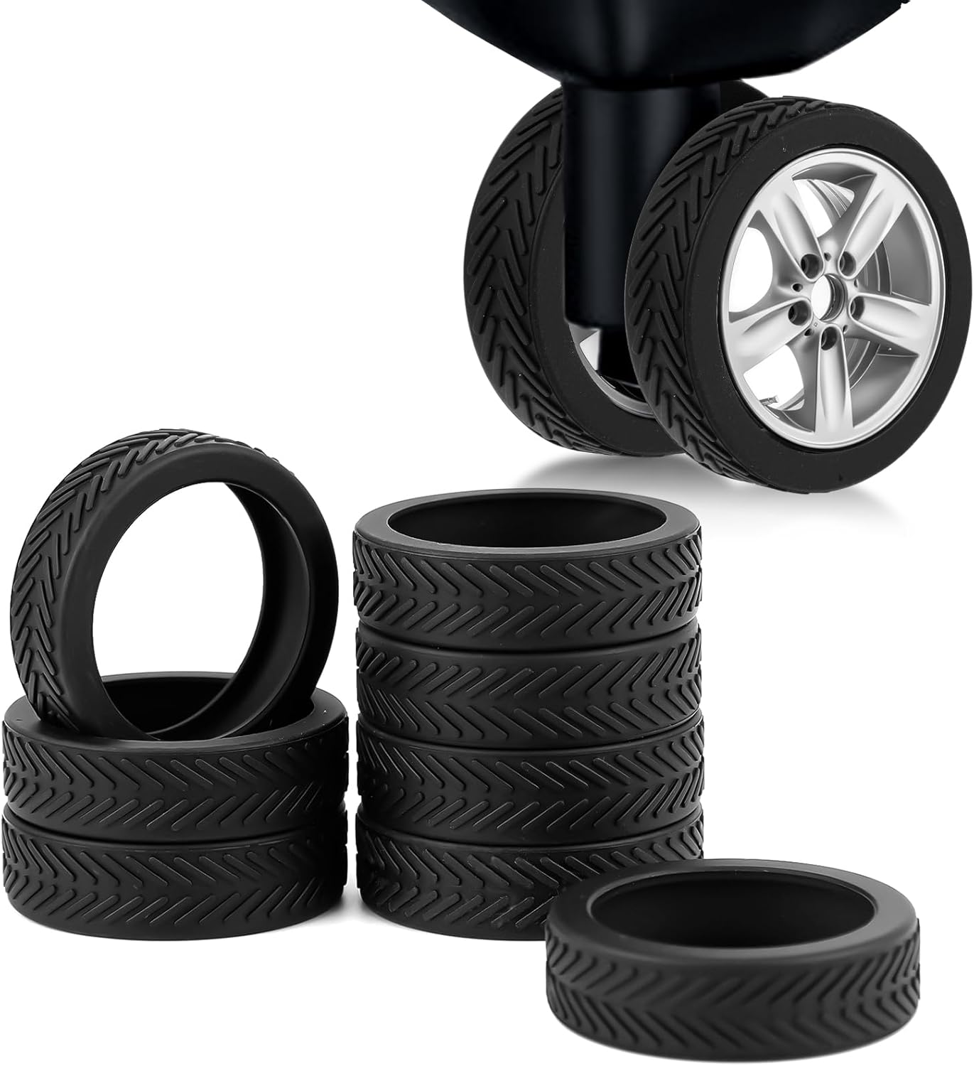8Pcs Silicone Luggage Wheel Covers, Anti-Skid Suitcase Wheel Protector Covers Replacement, Noise-Proof Luggage Wheel Protection Caster Accessories for Most 8-Spinner Wheels Luggages, Black, image number 1