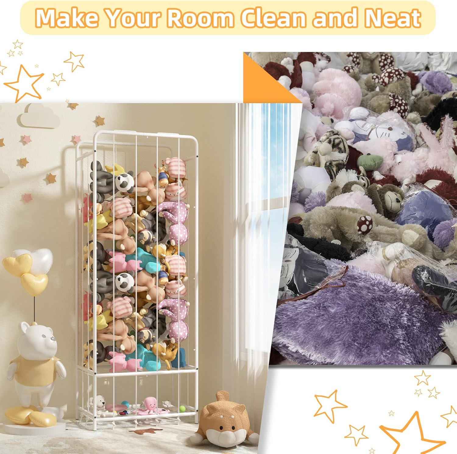 FAYDUDU Stuffed Animal Zoo Stuffed Animal Storage Toy Organization Stuffed Animals Holder Shelf with Elastic Band Stuffed Animals Cage for Nursery Playroom Bedroom Kid Room Furniture (New White) image number 4