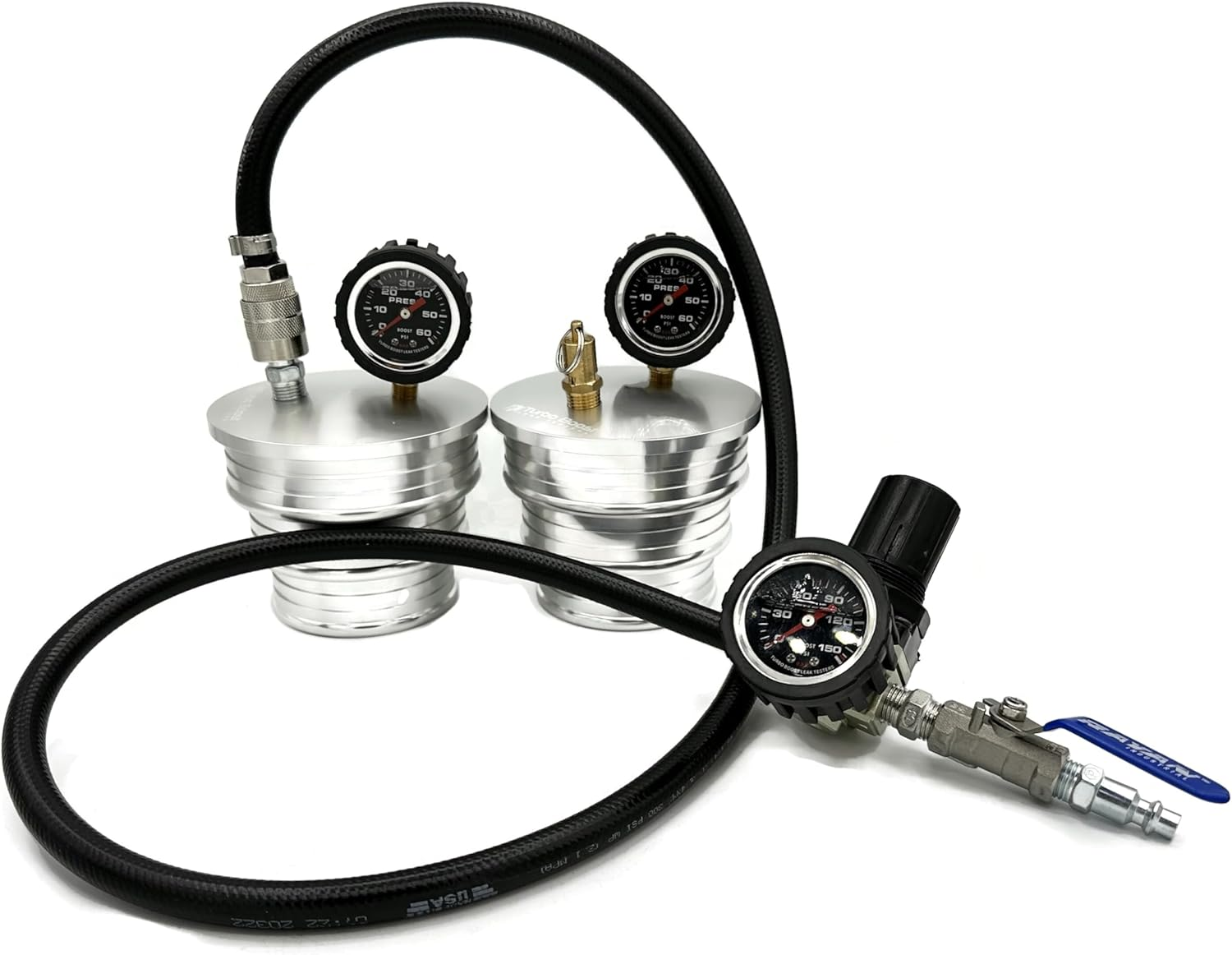 The Original! - Charge Air Cooler CAC Boost Leak Tester (4", 3.5", 3") Solid 6061 Aluminum, Anti-Slip Grooves & Bead - W/Extension Line & 150 PSI Regulator- for Semi-Trucks, Tractors, Machinery image number 4