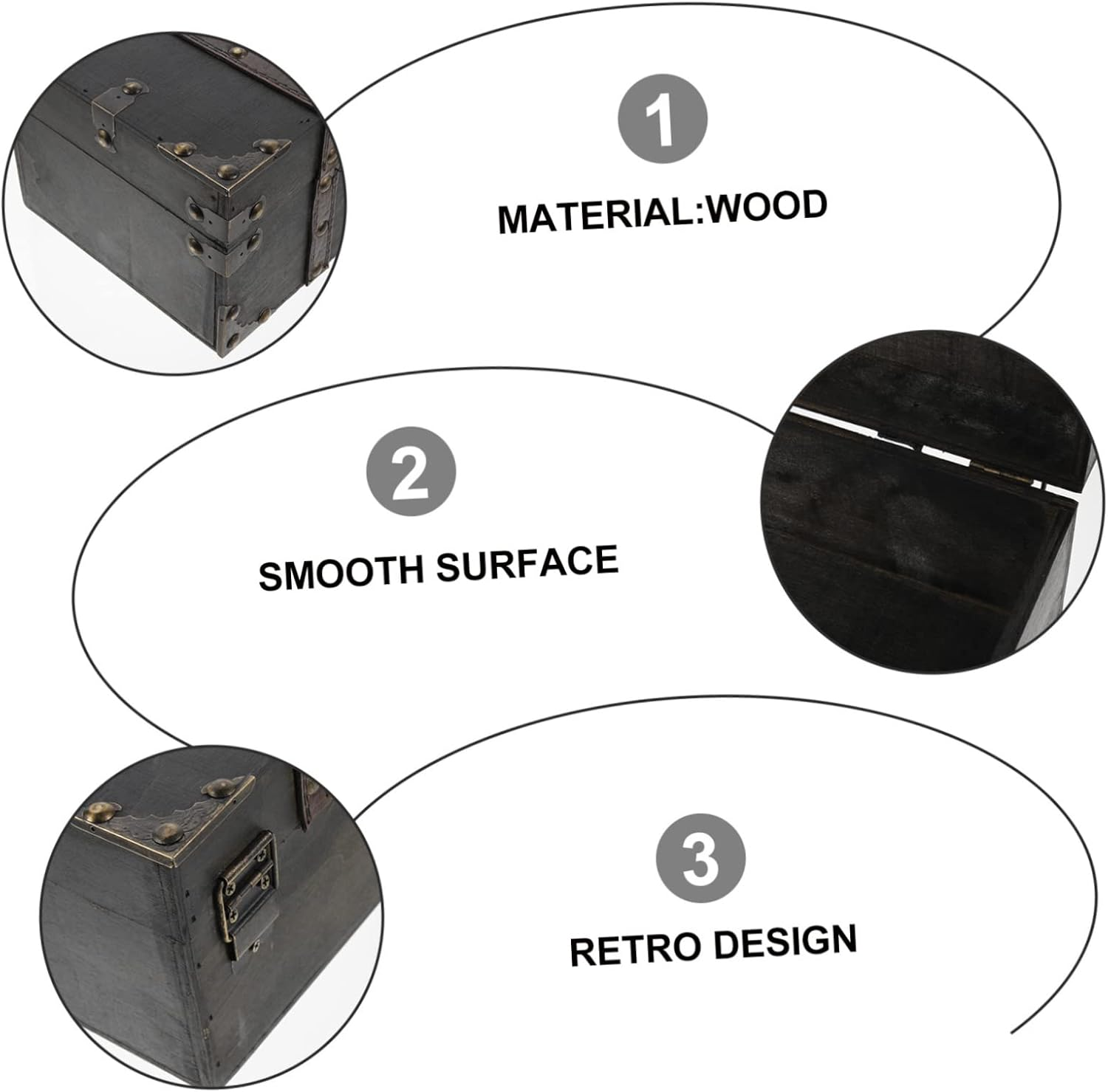 Kichvoe Retro Jewelry Case Storage Box Wooden Jewelry Organizer Latch Lock for Girls image number 2