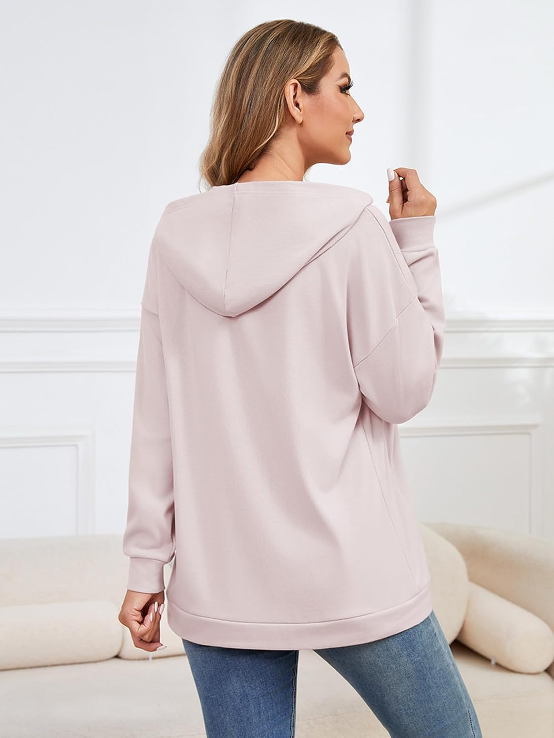 Ecavus Women'S Maternity Nursing Sweatshirt Hidden Zipper 2025 Long Sleeves Oversize Breastfeeding Pullover Tops with Pockets image number 4