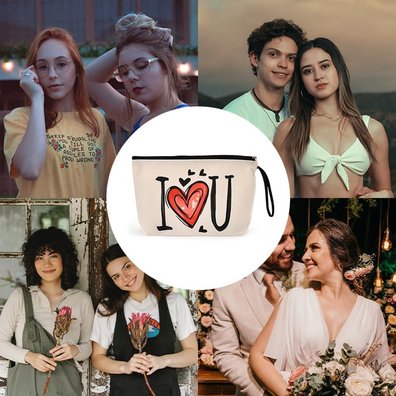 Makeup Bags for Women Valentines Day Gifts for Girlfriend Wife Anniversary Birthday Gifts for Women Mothers Day Gifts for Fiancee Wifey Small Makeup Cosmetic Bag for Purse - Beige-A image number 2