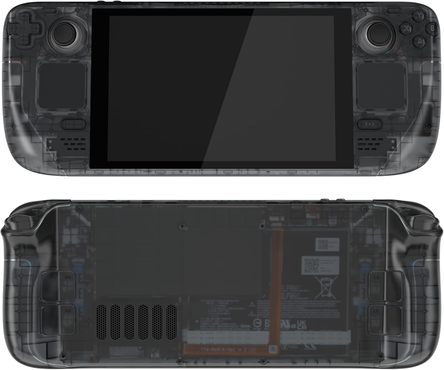 Extremerate Clear Slate Black Custom Faceplate Back Plate Shell for Steam Deck LCD, Handheld Console Replacement Housing Case, DIY Full Set Shell Buttons for Steam Deck Console - Console NOT Included - Clear Blue image number 7