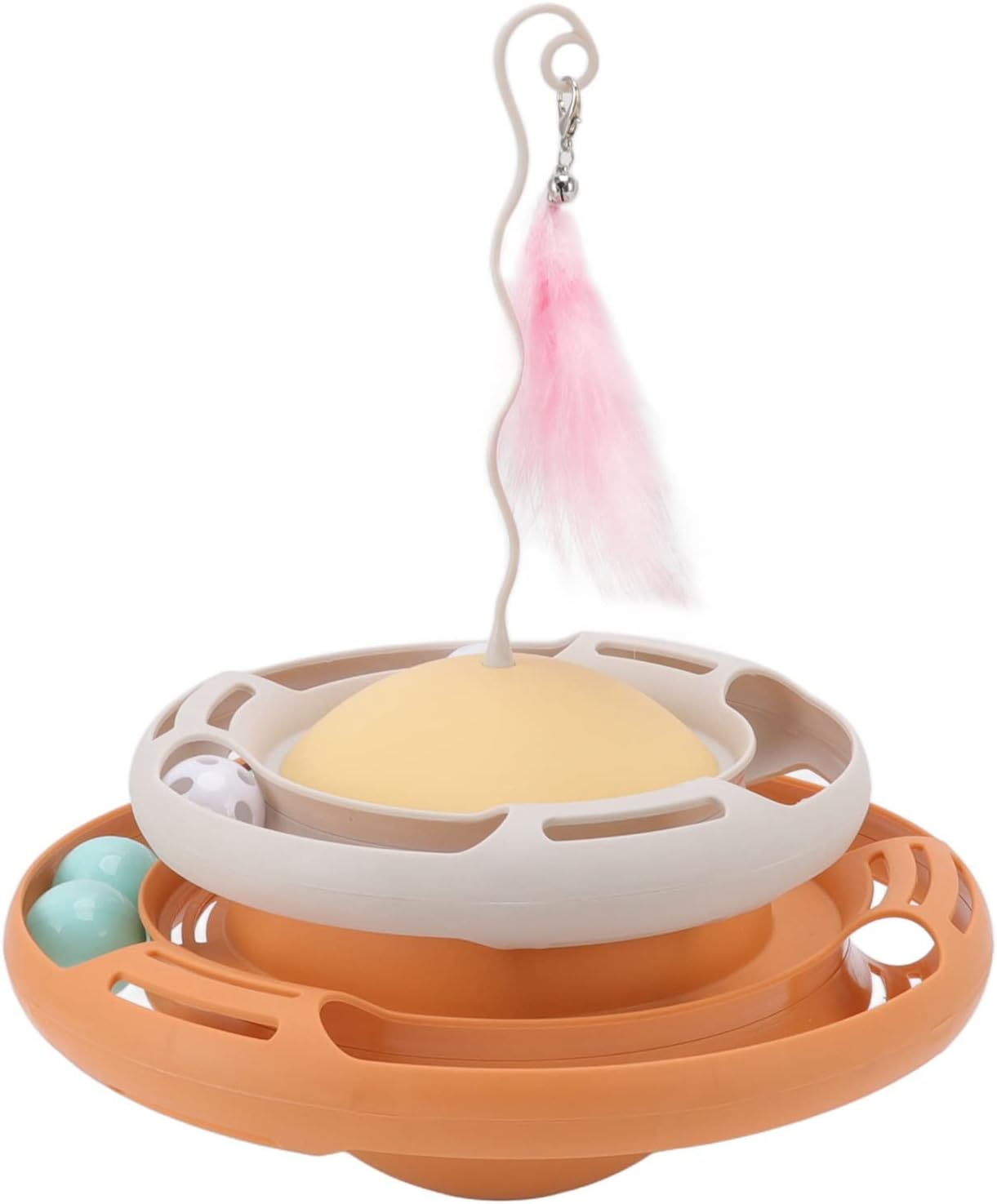 Cat Turntable Toys, Multifunctional Puzzle Interactive Cat Roller Tracks Ball with Cat Teasing Stick, round Base Cat Roller Toy Non Tumbling Function Scratching Cat Toys for Cats