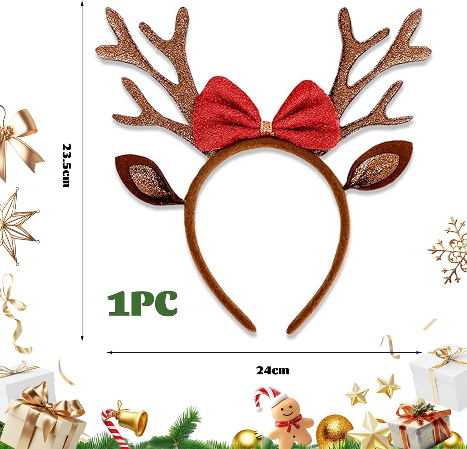 Celblisora Brown Christmas Antlers Headband,Reindeer Ears,Headbands for Women Christmas Holiday Hair Accessories for Women