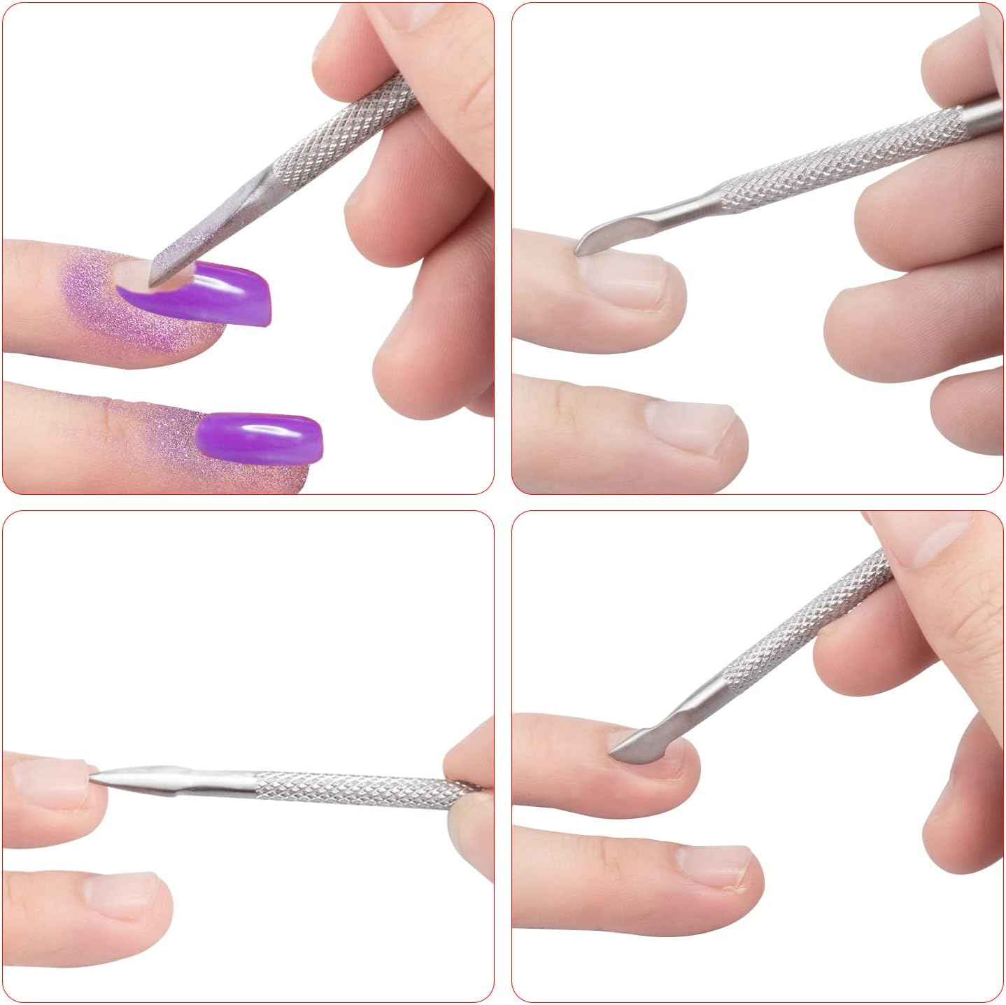 4PCS Cuticle Pusher and Cuticle Trimmer Stainless Steel Cuticle Remover Tool for Nail Exfoliation,Gel Nail Removal Cuticle Pusher Set,Cuticle Cutter for Fingernail and Toenails image number 4