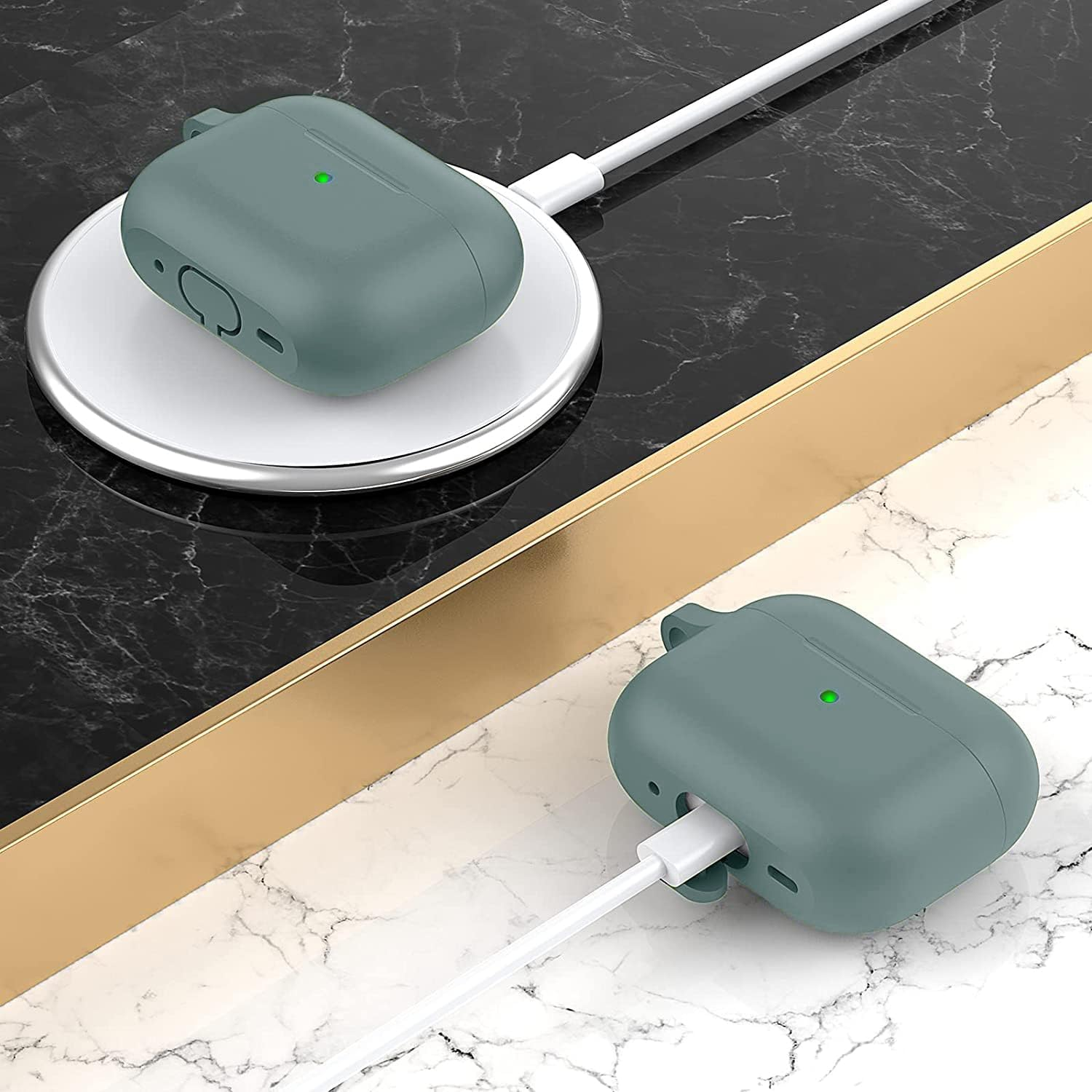 T Tersely Silicone Case Cover Compatible with Airpods Pro 2(2022 2023) - Premium Silicone with Hook, Supports Wireless Charging, Shockproof Protection (Green) image number 2