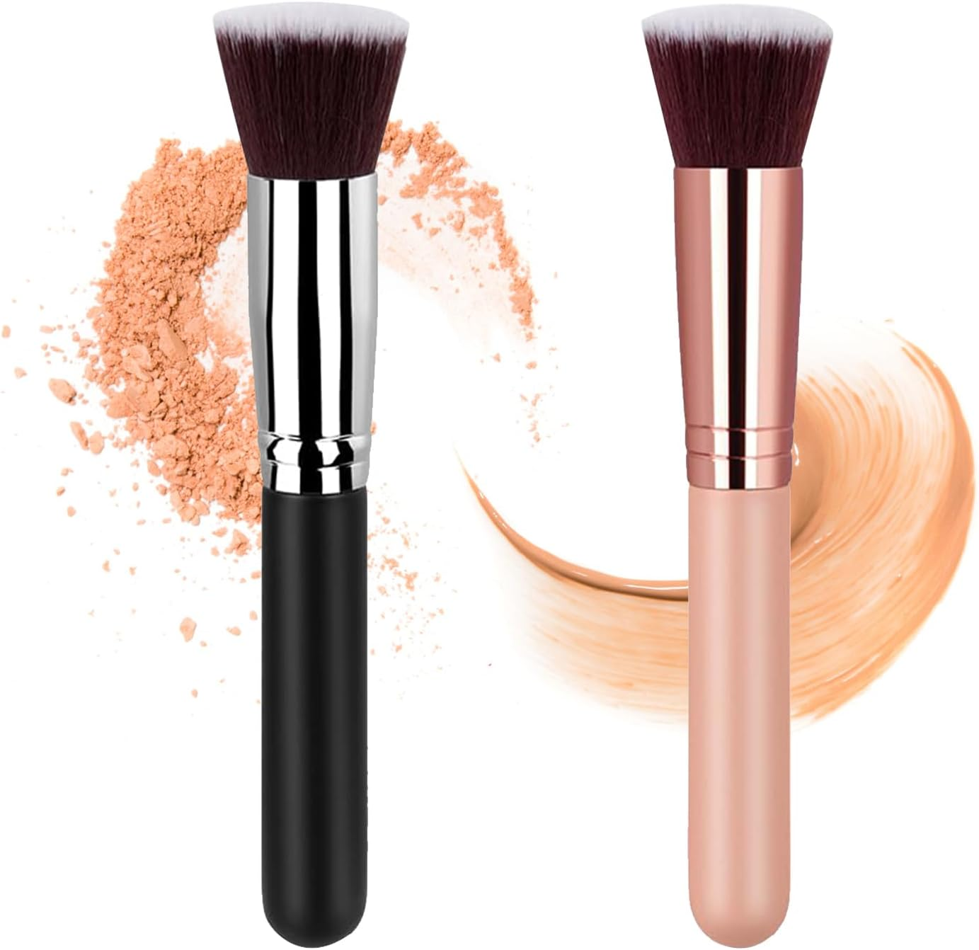 Set of 2 Make-Up Brushes, Foundation Brush, Professional Make-Up Brush for Foundation and Concealer, Dense Synthetic Bristles, Brush Make-Up for Liquid, Creamy or Powdery Make-Up image number 4