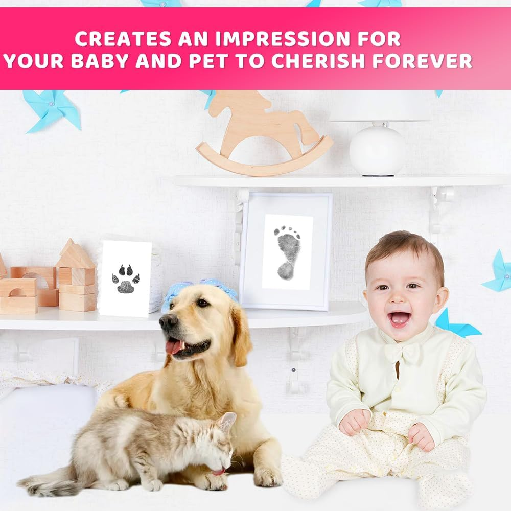 8-Pack Newborn Baby Handprint and Footprint Pet Paw Print Kit Inkless Infant Hand and Foot Stamp with 4 Ink Pads and 8 Imprint Cards (Black) image number 2