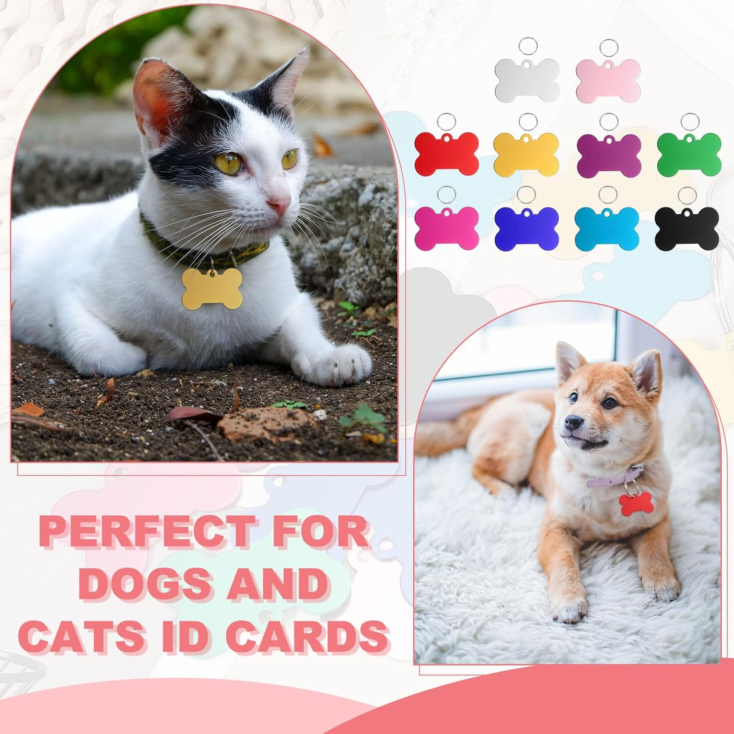 Uxcell Pet ID Tags, Personalized Dog Cat Tag Stainless Steel Aluminum Bone Shape Engraved Blank with Key Ring 38X25Mm, (Multicolor, 20 Pcs), Intended for Dog/Cat/Name/Pendant Crafts image number 4